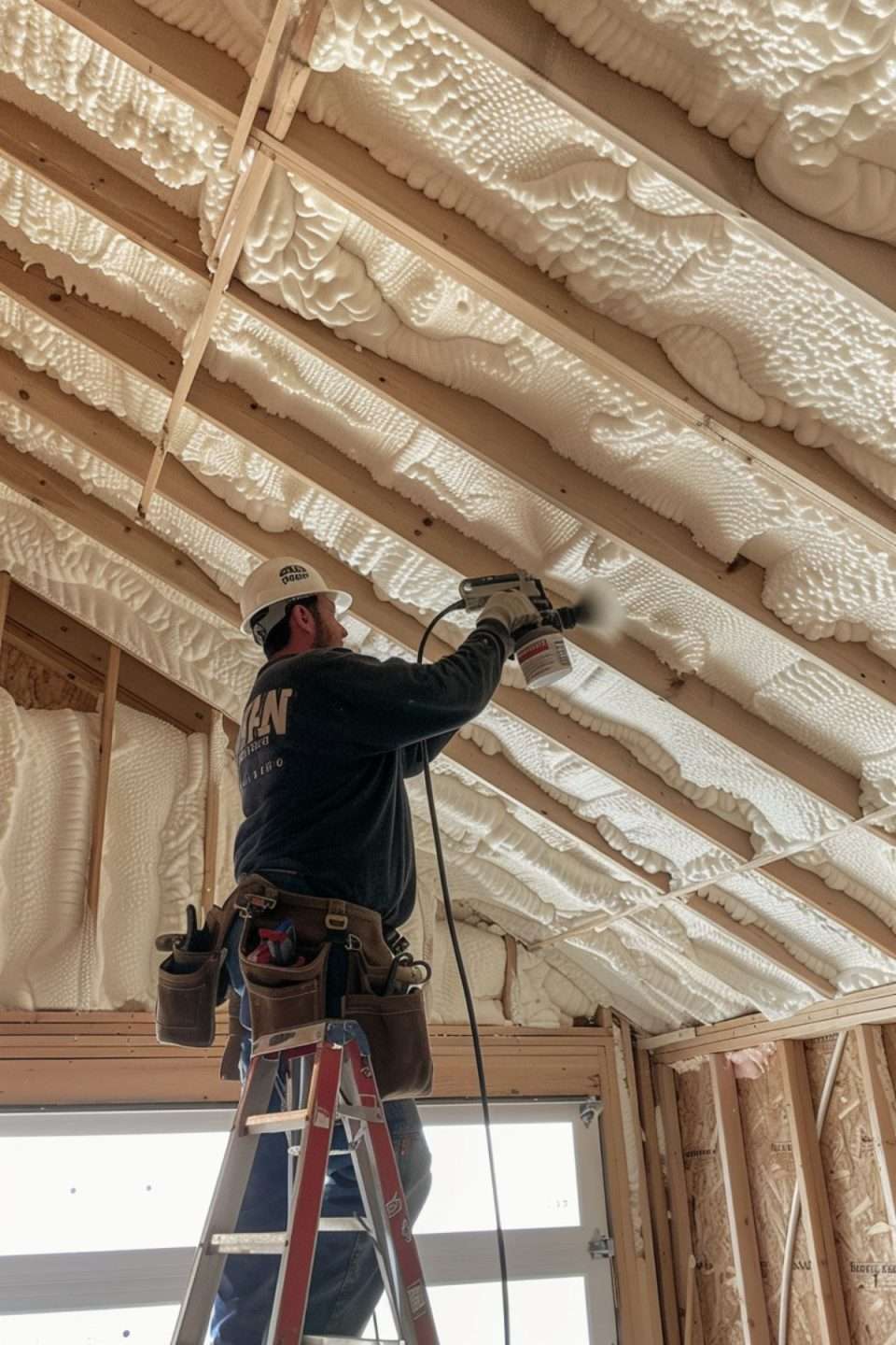 Widok dachu z wielowarstwową izolacją akustyczną między krokwiami i membraną